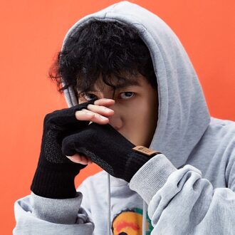 Gebreide Half-Vinger Handschoenen Mannen Herfst En Winter Outdoor Plus Fluwelen Warmte Antislip Printing Student schrijven 2