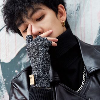 Gebreide Half-Vinger Handschoenen Mannen Herfst En Winter Outdoor Plus Fluwelen Warmte Antislip Printing Student schrijven 3