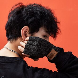 Gebreide Half-Vinger Handschoenen Mannen Herfst En Winter Outdoor Plus Fluwelen Warmte Antislip Printing Student schrijven 4