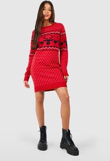 Gebreide Hartjes Kerst Sweatshirt Jurk, Red - M