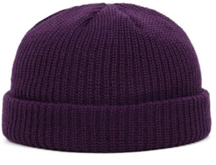 Gebreide Hoeden Voor Vrouwen Gildkruid Mannen Beanie Hat Winter Retro Brimless Baggy Meloen Cap Manchet Docker Visser Mutsen Hoeden Voor mannen paars