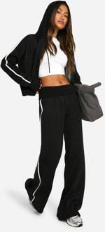 Gebreide Hoodie Met Strependetail En Broek Met Taille-Detail En Uitlopende Pijpen, Black