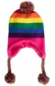 Gebreide Ijsmuts Regenboog met pompon en tassels Multikleur - Print
