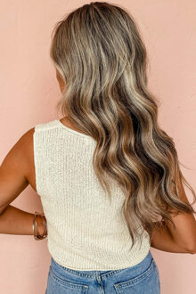 Gebreide Knoopvoorkant Kort Sweater Crème