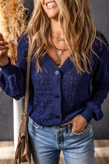 Gebreide Knopen Cardigan Donkerblauw