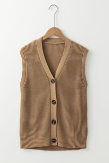 Gebreide Knopen Vest Casual Laag Bruin