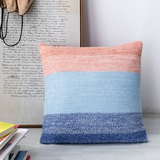 Gebreide Kussenhoes Woondecoratie Regenboog 45X45Cm Vierkante Kussensloop Blauw Roze Nordic Stijl Zachte Katoen Knit