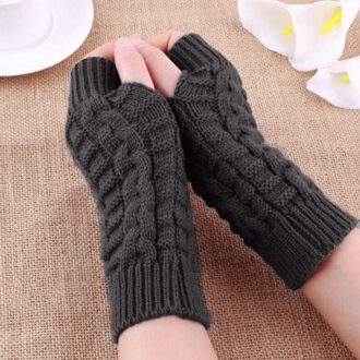 Gebreide Lange Handschoenen vrouwen Warm Geborduurde Winter Handschoenen Vingerloze Handschoenen Voor Vrouwen Meisje Guantes Invierno Mujer Luvas donker grijs