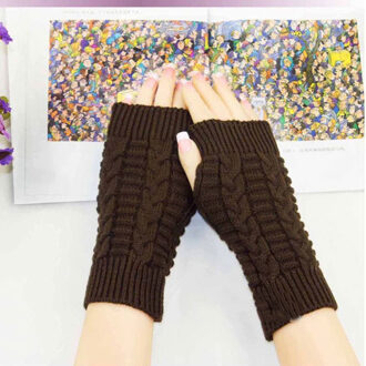 Gebreide Lange Handschoenen vrouwen Warm Geborduurde Winter Handschoenen Vingerloze Handschoenen Voor Vrouwen Meisje Guantes Invierno Mujer Luvas koffie