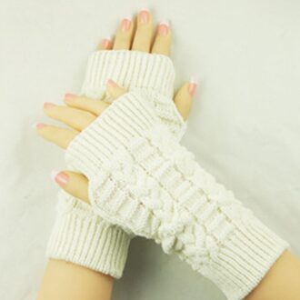 Gebreide Lange Handschoenen vrouwen Warm Geborduurde Winter Handschoenen Vingerloze Handschoenen Voor Vrouwen Meisje Guantes Invierno Mujer Luvas wit