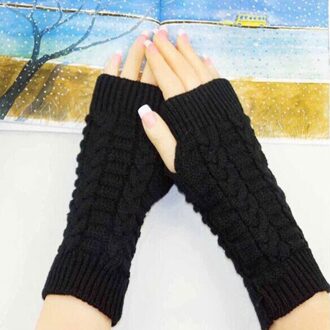 Gebreide Lange Handschoenen vrouwen Warm Geborduurde Winter Handschoenen Vingerloze Handschoenen Voor Vrouwen Meisje Guantes Invierno Mujer Luvas zwart