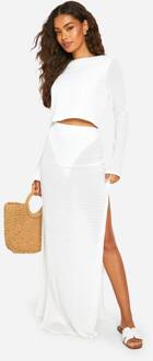 Gebreide Maxi Rok, White - 38