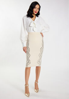 Gebreide midi-rok Dames wolwit Gebroken wit - XL/2XL