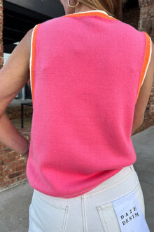 Gebreide Mouwloze Parelsweater - maat M Lichtroze