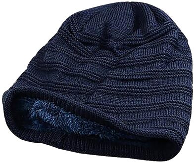 Gebreide Muts Beanie Winter Hoeden Acryl Effen Kleur Unisex Elastische Wollen Hoeden Winter Skiën Warme Gebreide Hoeden Verdikte Hoed Blauw