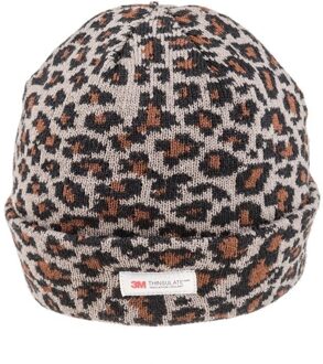 Gebreide muts met luipaard print grijs voor dames