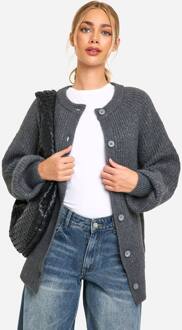 Gebreide Oversized Boxy Cardigan Met Knoopsluiting, Charcoal - S