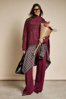 Gebreide Oversized Trui Met Kabeldetails, Burgundy - S