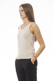 Gebreide Top V-hals Mouwloos Bruin