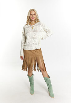 Gebreide trui Dames wolwit Gebroken wit - S