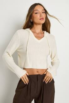 Gebreide Trui Met Capuchon, Cream - S