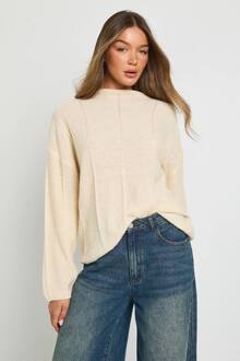 Gebreide Trui Met Hoge Hals En Naaddetails, Ecru