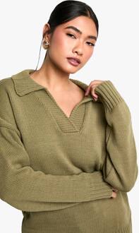 Gebreide Trui Met Kraagdetail, Khaki - S