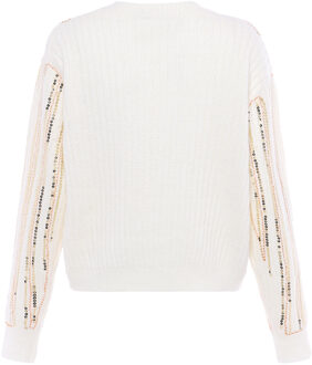Gebreide trui met pailletten Dames wolwit Gebroken wit