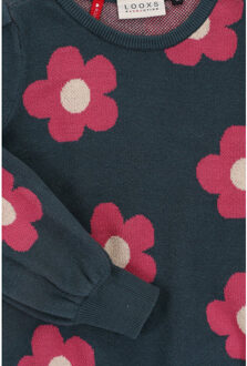 Gebreide trui met roze bloem voor meisjes in de kleur - maat 92 Blauw