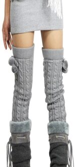 Gebreide Vrouwen Winter Beenwarmers Knie Hoge Dij Hoge Tie Kabel Gebreide Lange Boot Sokken Dames Laars Been Warmer licht grijs