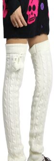 Gebreide Vrouwen Winter Beenwarmers Knie Hoge Dij Hoge Tie Kabel Gebreide Lange Boot Sokken Dames Laars Been Warmer wit