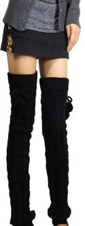 Gebreide Vrouwen Winter Beenwarmers Knie Hoge Dij Hoge Tie Kabel Gebreide Lange Boot Sokken Dames Laars Been Warmer zwart