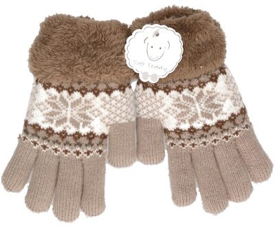 Gebreide winter handschoenen bruin bruin met pluche voor meisjes