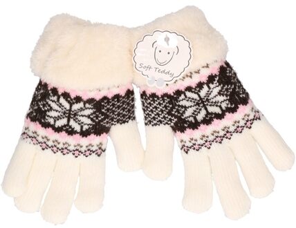 Gebreide winter handschoenen creme wit met pluche voor meisjes