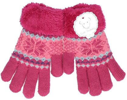 Gebreide winter handschoenen fuchsia roze fuchsia roze met pluch