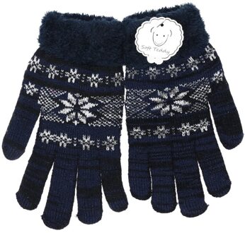 Gebreide winter handschoenen navy blauw/Nordic print voor heren