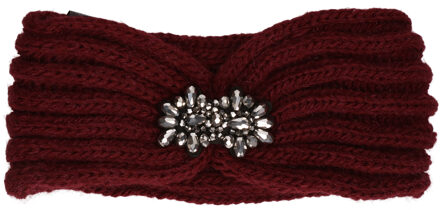 Gebreide winter hoofdband bordeaux rood met bloem voor dames - Winter kleding accessoires