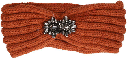 Gebreide winter hoofdband donker oranje met bloem voor dames - Winter kleding accessoires