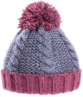 Gebreide winter muts navy/rood met pompon voor jongens