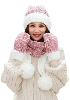 Gebreide Winter Muts Sjaal Set Vrouwen Dikke Katoenen Mutsen En Ring Sjaal Vrouwelijke Gebreide Winter Accessoires Meisjes Voor Vrouwen d19 roze