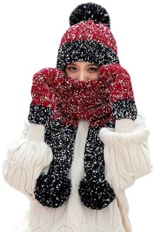 Gebreide Winter Muts Sjaal Set Vrouwen Dikke Katoenen Mutsen En Ring Sjaal Vrouwelijke Gebreide Winter Accessoires Meisjes Voor Vrouwen d19 wijn