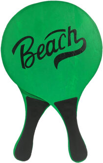 Gebro beachball set - neon groen - hout - 35 x 20 cm - strandspelletje - tennis