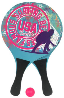 Gebro Houten beachball set met USA surfing print - Beachballsets Multikleur