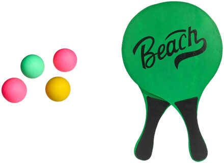 Gebro Strand Beachball set - hout - groen - strand sport speelset - met 5x balletjes