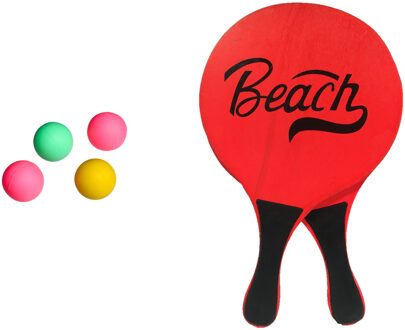 Gebro strand Beachball set - hout - rood - strand sport speelset - met 5x balletjes - Beachballsets