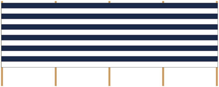 Gebro Strand/camping windscherm - gestreep wit/blauw - 4,65 x 1,50 meter - strandscherm