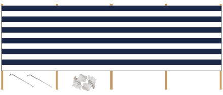 Gebro Strand/camping windscherm gestreept wit/blauw 3 meter x 120 cm incl. haringen en scheerlijnen