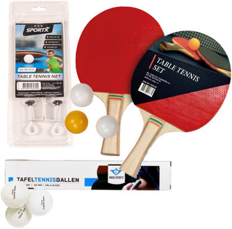 Gebro Tafeltennis of ping pong spelen setje - 2x batjes en 9x tafeltennisballetjes - en tafel netje