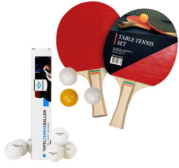 Gebro Tafeltennis of ping pong spelen setje - van 2 batjes - en 9x tafeltennisballetjes - sport - spellen