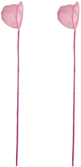 Gebro Visnet/schepnet - 2x - bamboe hout - roze - 80 cm